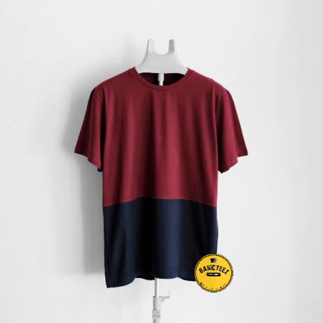 Kaos Polos Kombinasi Maroon-Navy, Cotton Combed 30s