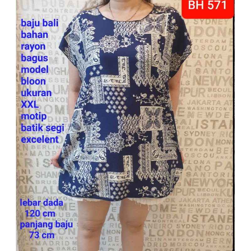 BH 571A baju bali bahan rayon model  bloon ukuran XXL motip batik excellent