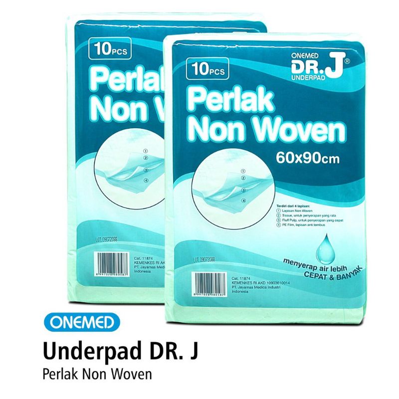 Underpad Dr J  60 x 90 cm Perlak Alas Popok Bayi Onemed Isi 10 Pcs