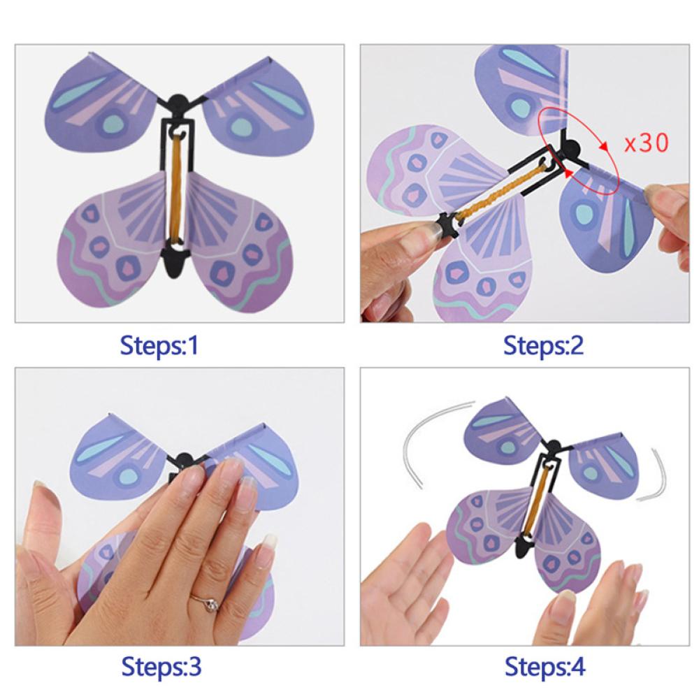 Timekey 1Pc Mainan Kupukupu Terbang Dengan Karet Gelang Untuk Properti Sulap Anak G3J9