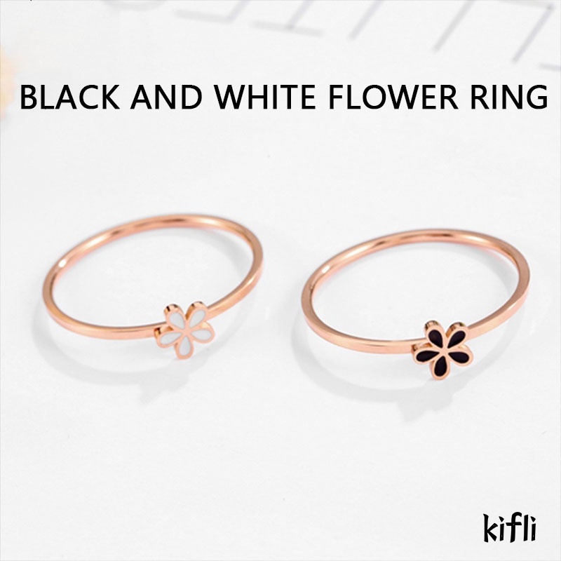 Korea Cincin Titanium Daisy Kecil,Bunga Hitam Putih Cincin,Bunga Fashion Kepribadian