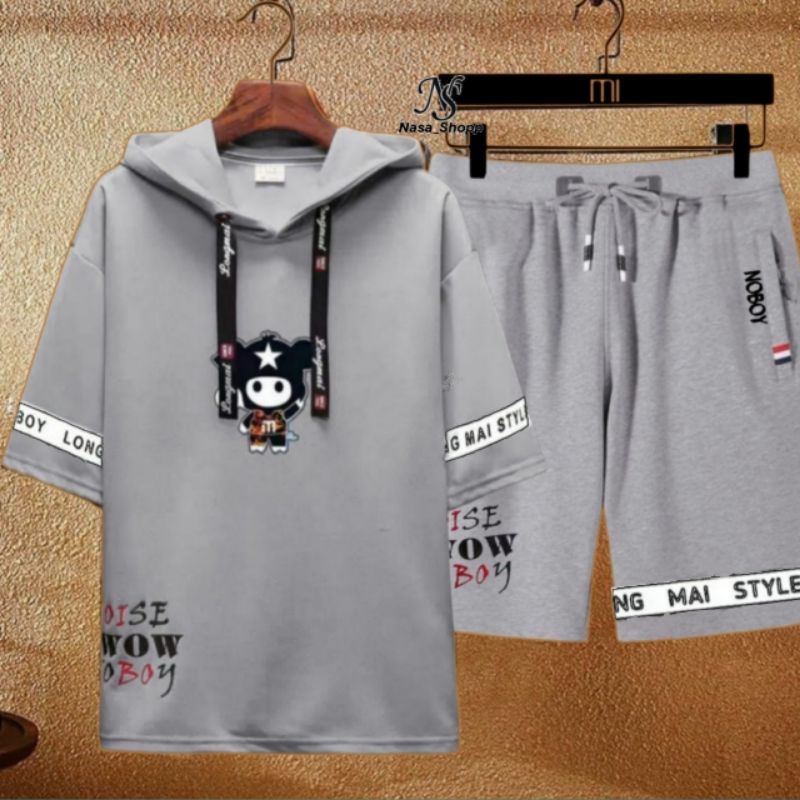 N_S Stelan Pria/Wanita 1Set Distro Baju Hoodie+Celana Pendek MI BOY-V2