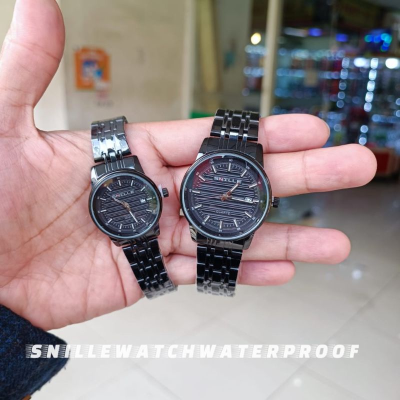 Snille stainless steel Original MA - 140 Jam Tangan Pria &amp; WANITA ( couple / pasangan ), fitur  Analog. TAHAN AIR Kode 1089 G ( Hitam Full )