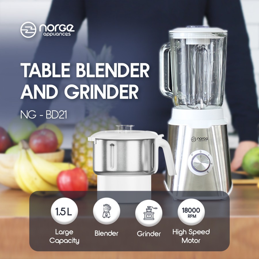 Norge Table Blender 1.5L and Grinder 1.2L 600W 18.000 RPM