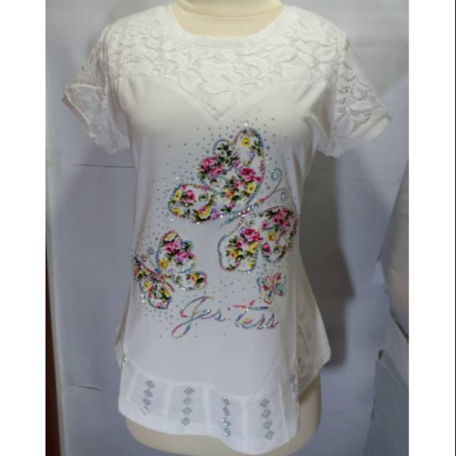 Kaos Import Brokat bahan adem motif kupu kupu