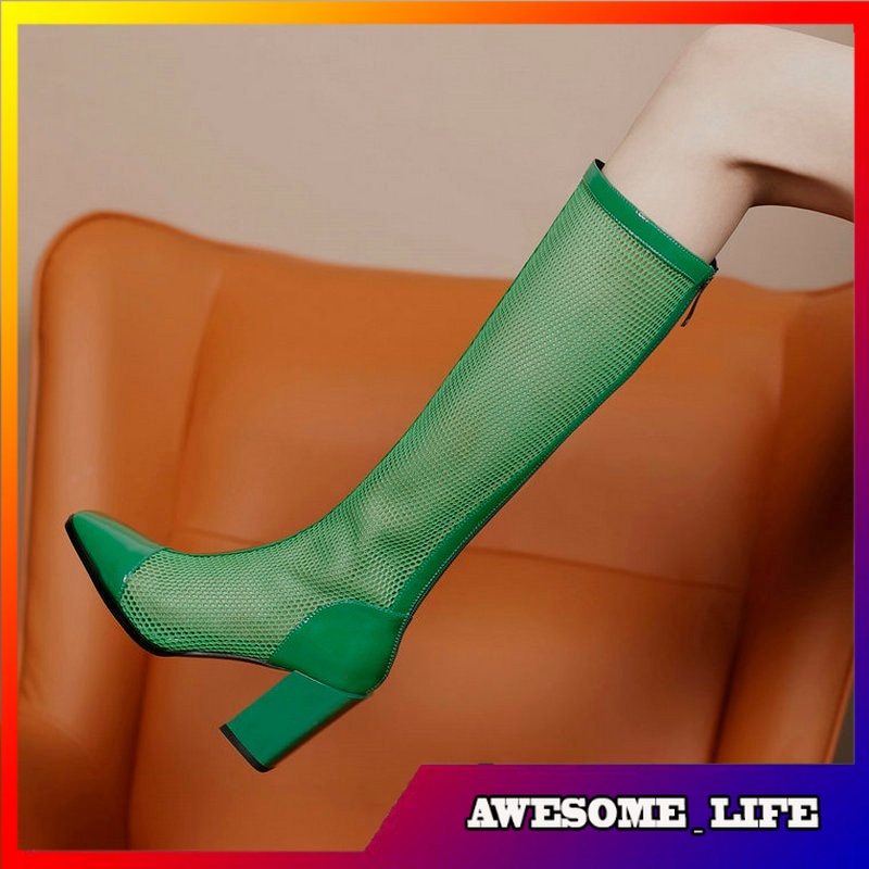 Sepatu Boots Panjang Wanita Black Green Purple Women Knee High  Genuine Leather Summer Breathable Me