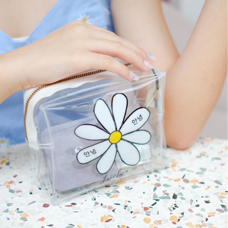 DAISY POUCH TRANSPARAN ( pouch makeup, organizer)