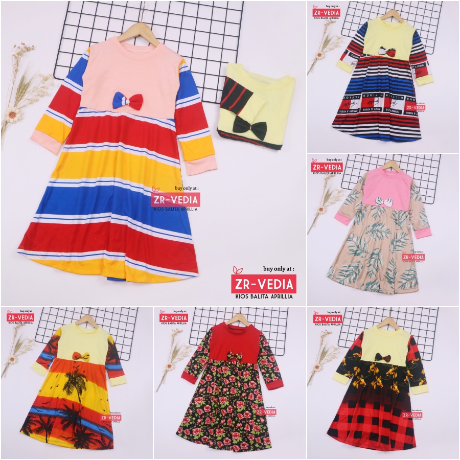 Gamis Eliza Uk 1-4 Tahun / Tunik Baju Anak Perempuan Lengan Panjang Dres Cewek Gamis Muslimah Motif