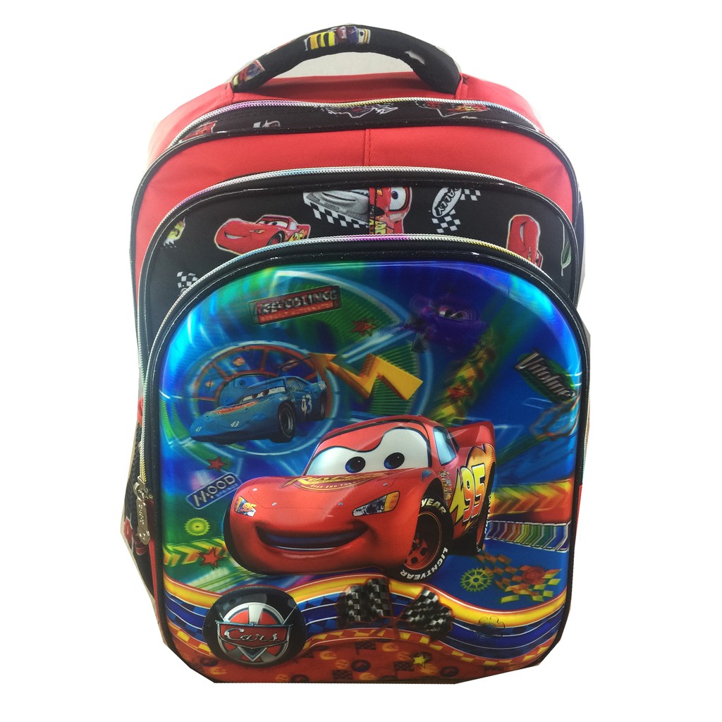 Tas Ransel Sekolah Anak SD 5 Dimensi Gambar Rubah Rubah Cars Lightning McQueen 3 Kantung IMPORT S