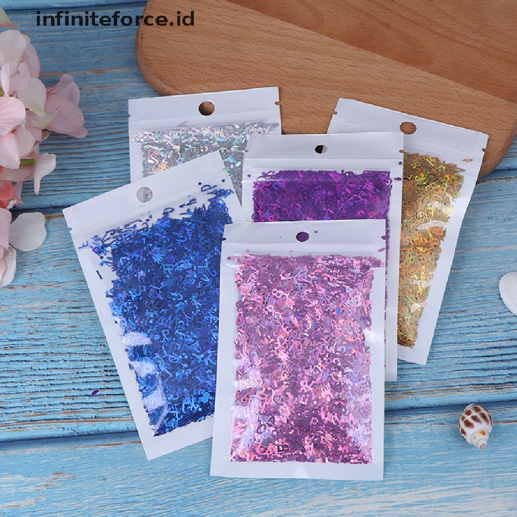 (infiniteforce.id) Serpihan Sequin Glitter Motif Tulisan Untuk Dekorasi Nail Art / Manicure