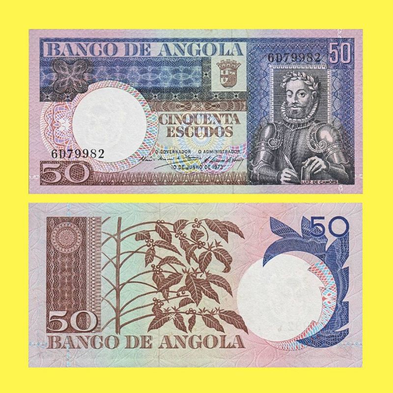 UANG ANGOLA 50 ESCUDOS 1973 UNC ORIGINAL CLASSIC JARANG ADA