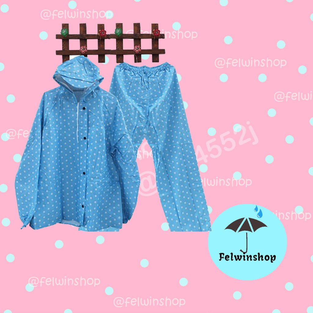 FELWINSHOP Jas Hujan Polkadot Dewasa Bahan Parasut Cantik