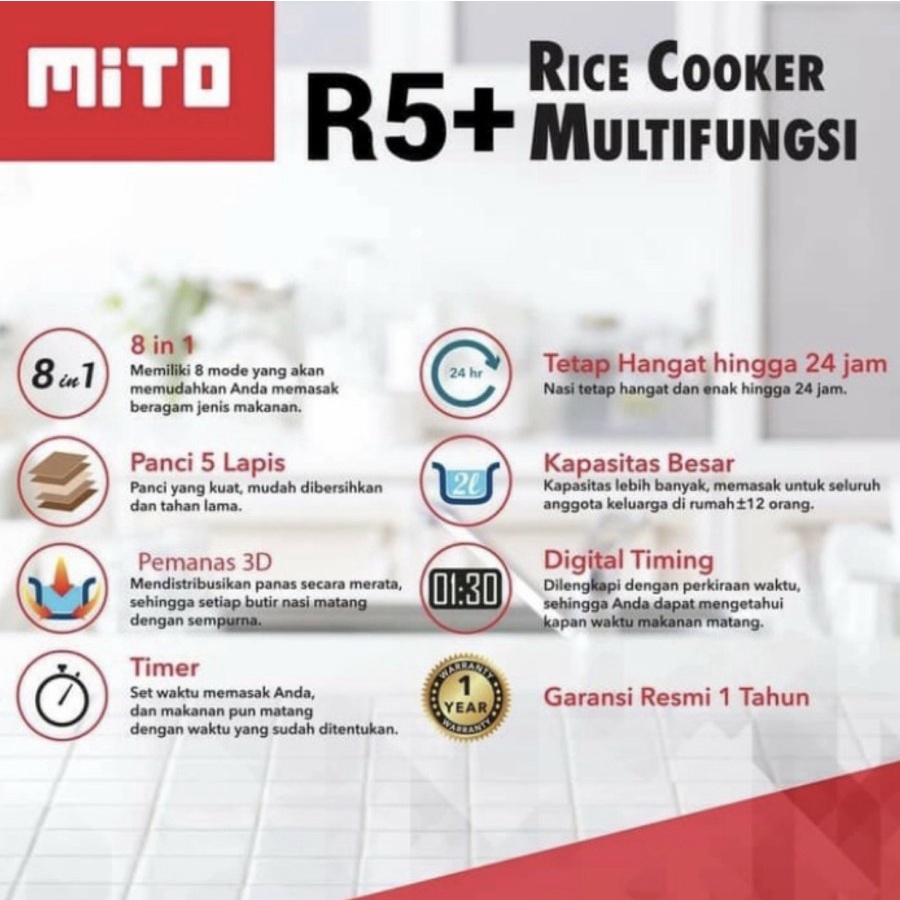 Mito Rice Cooker R5+ / Mito Magic Com R5 plus R 5 Resmi 8 in 1