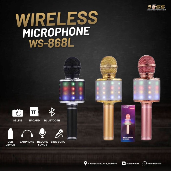 Mic Karaoke Bluetooth WS-868L - Microphone Wireless MMK 868L