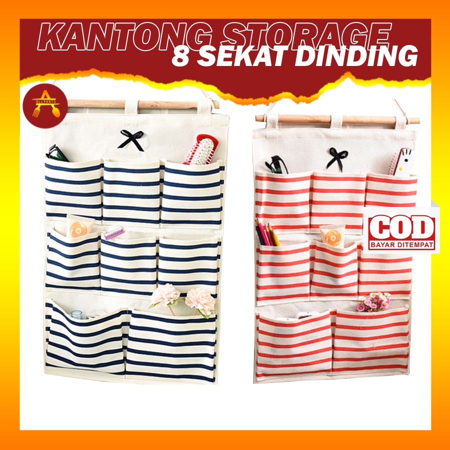 Pouch Storage Bag 8 Sekat Dinding Gantung 8329 Tempat Penyimpanan Alat Tulis Dinding Kantong Gantung Serbaguna