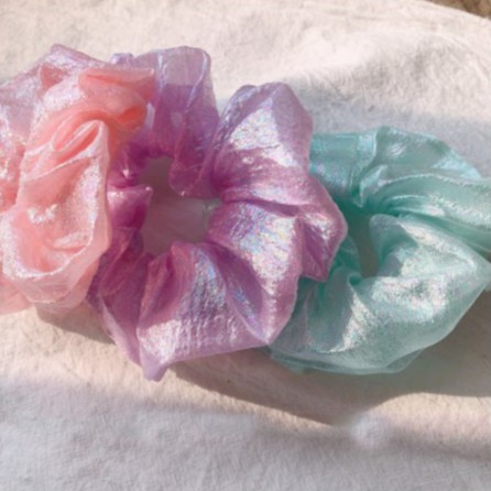 SCRUNCHIE JEPANG SATIN - Warna Mermaid Metalik Gliter - Kuncir Ikat Rambut Scrunchie PREMIUM