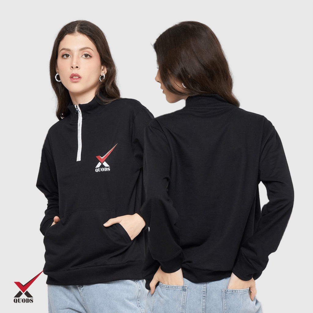 JAKET Olahraga/hoodie pria wanita/ outfit olahraga/Sweater Turtleneck Xquods Wanita ( Hitam )