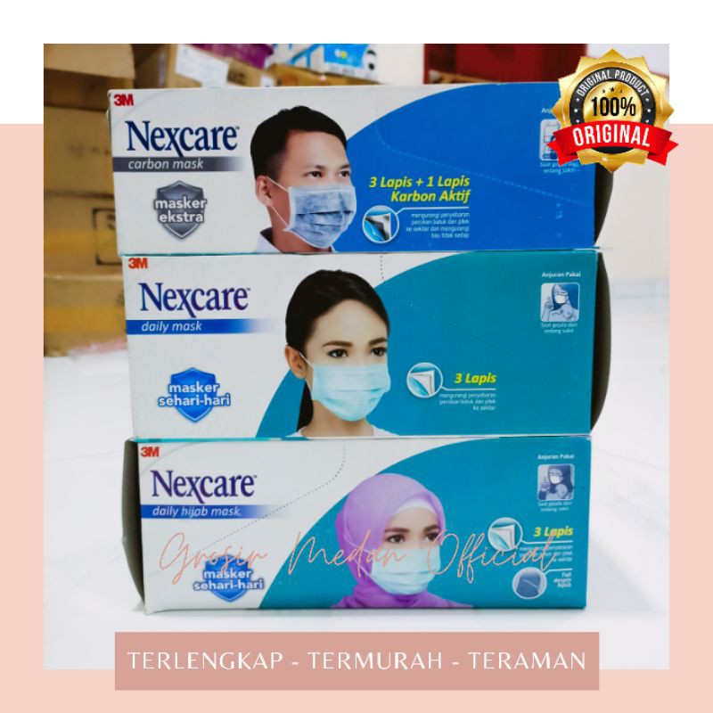 NEXCARE 3M EARLOOP 3 PLY MASK CARBON MASKER HIJAB