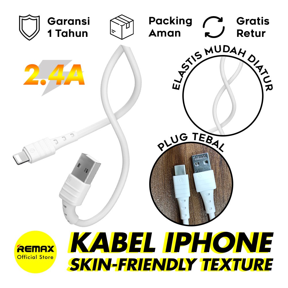 Remax RC-179I Zeron Kabel Data Lightning 2.4A Fast Charging Cable USB Charger Original Garansi Resmi