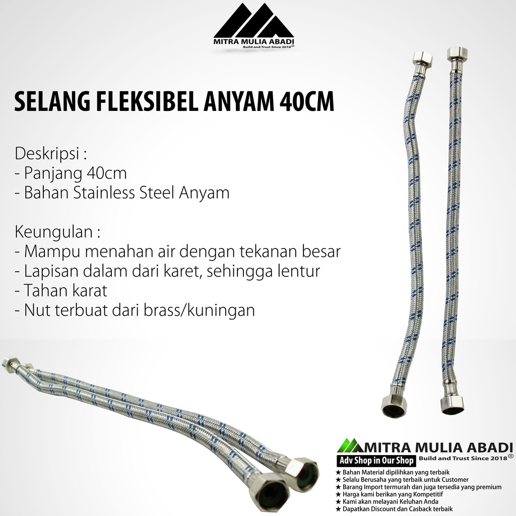 Selang Flexible Hose 40cm Anyam Closet Wastafel