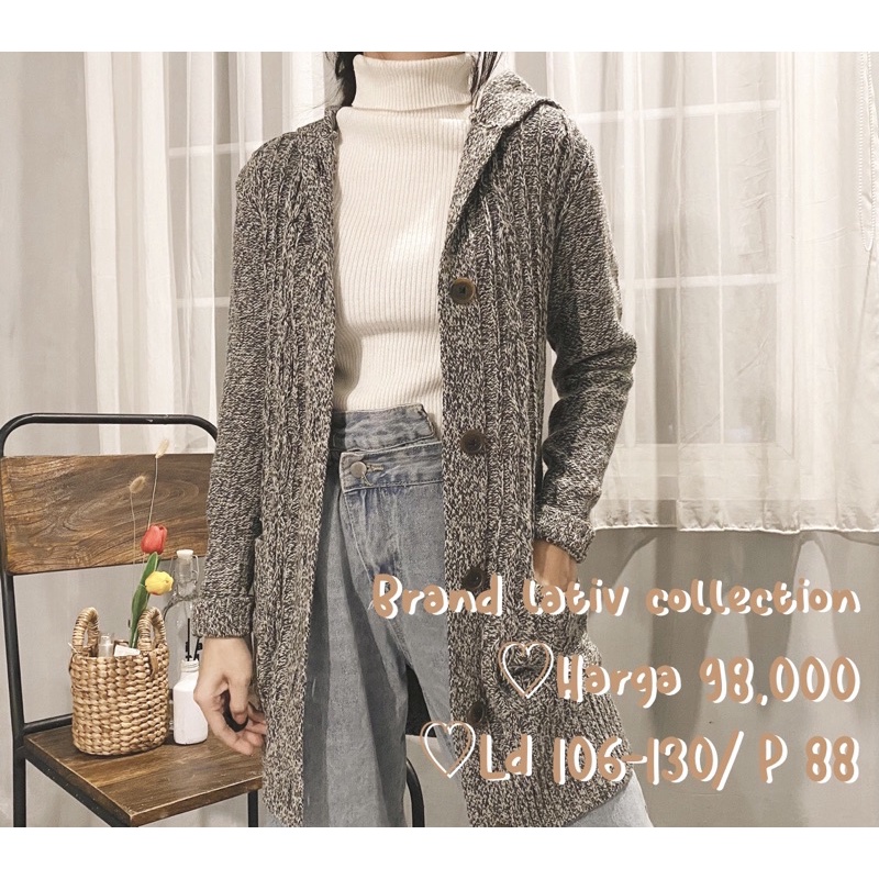 long cardi rajut kepang