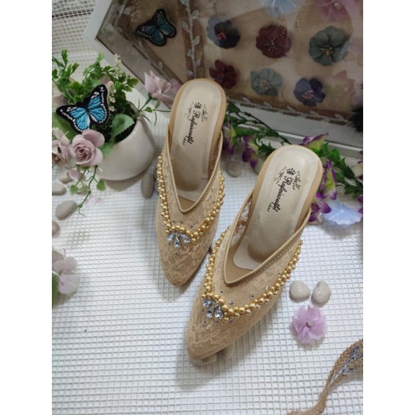 sepatu v mozza nude gold tinggi 9cm tahu