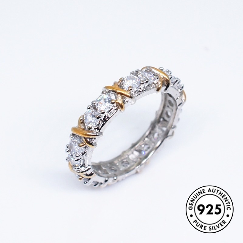 Cincin Lapis Silver S925 Hias Berlian Imitasi Elegan Untuk Wanita