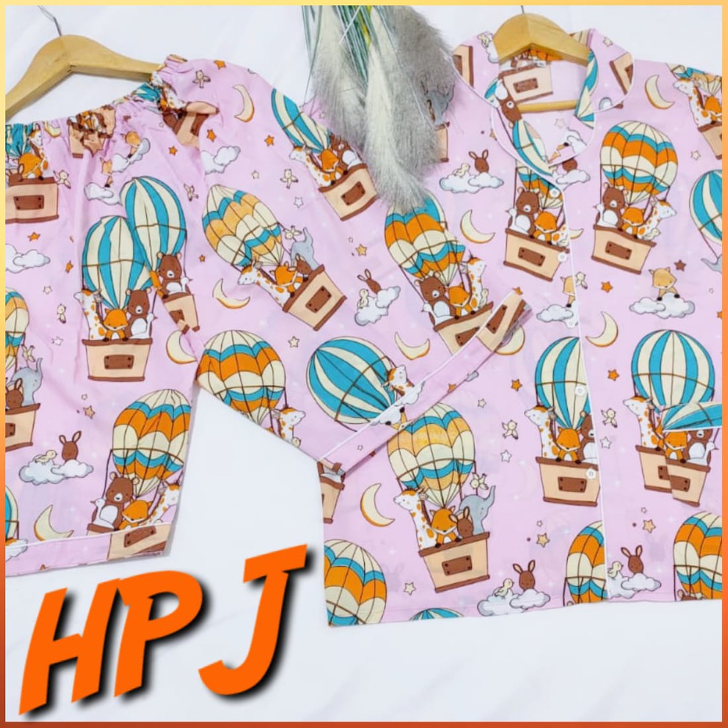 Piyama jumbo celana pendek/hotpant big size LD 130 / set baju tidur lengan pendek karakter cewek-HPJ/5L BALON PINK