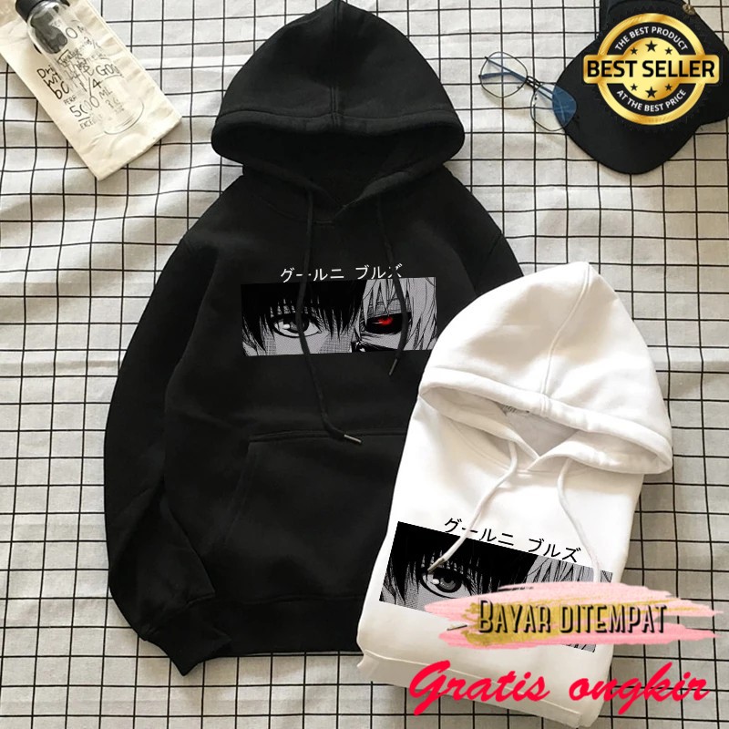 ANIME TOKYO GHOUL hoodie hitam putih kaneki TEBAL TERLARIS jaket sweater m l cod korea distro cewek 