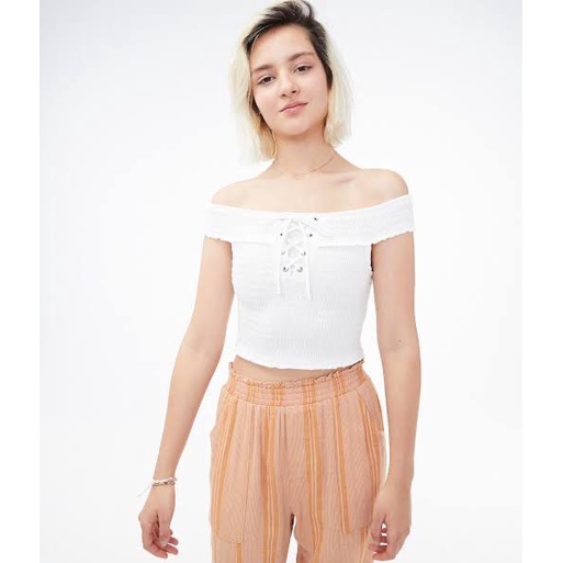 Aeropostale Lace Up Smocked Top