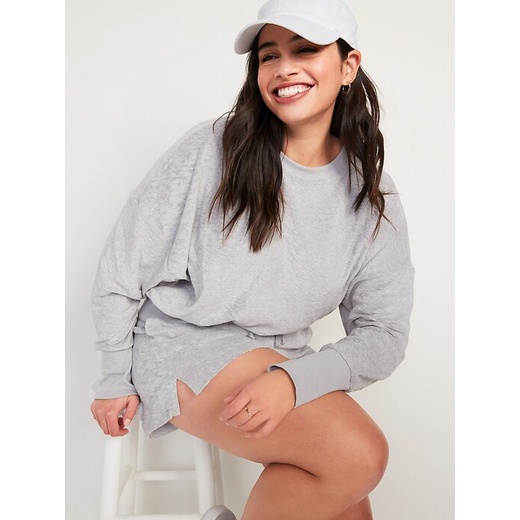 Oldnavy loose cropped long-sleeve Performance slub-knit Terry Sweatshirt For Women  // sisa ekspor-2