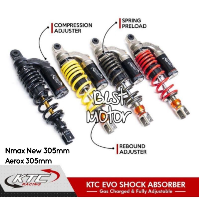 SHOCKBREAKER KTC TABUNG ATAS EVO SERIES NMAX NEW /AEROX 305MM ADJUSTABLE ORIGINAL KTC