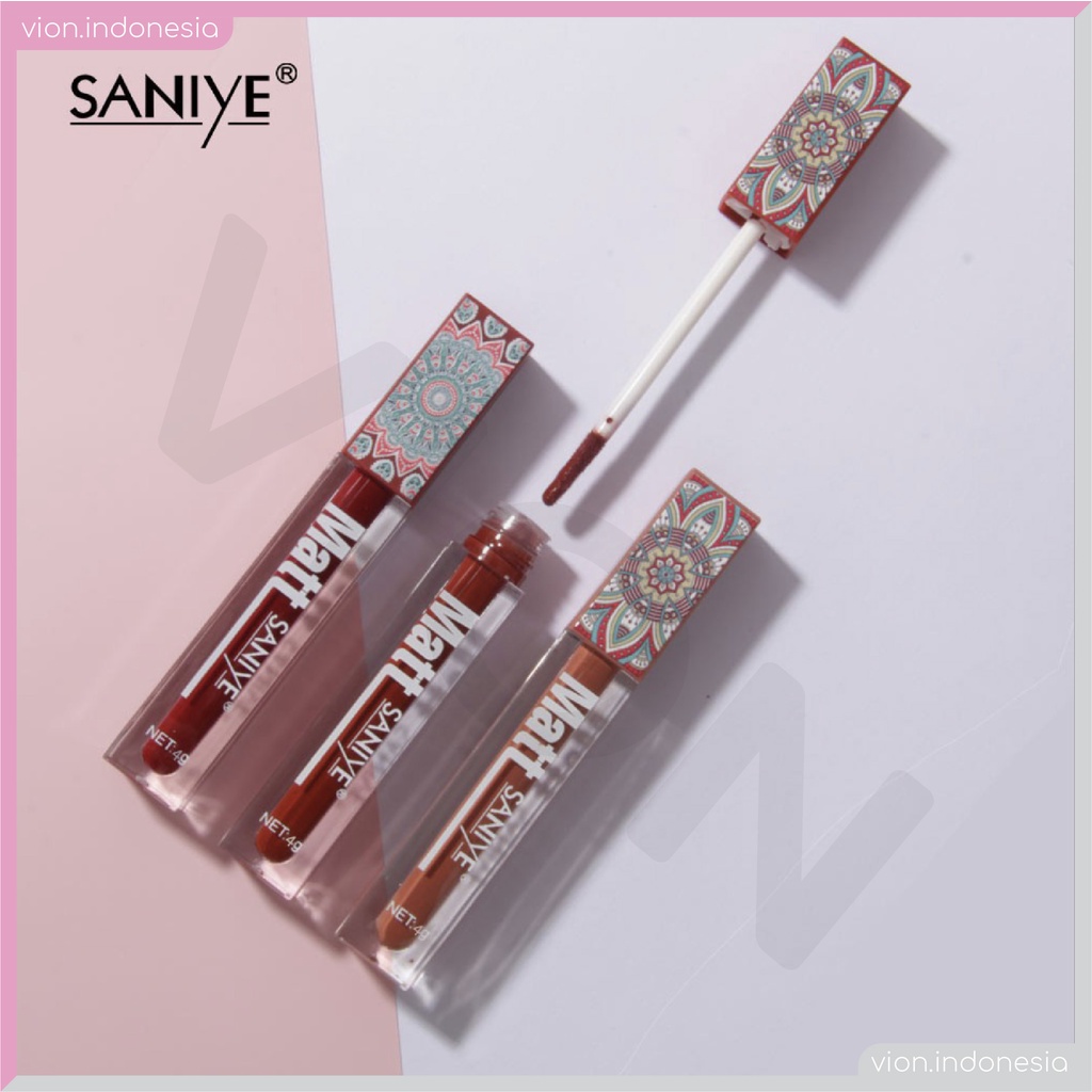 SANIYE Fashion Girls Matte Lip Gloss Liquid Lip Tint Lipstick Motif Batik Waterproof Tahan Lama SA003