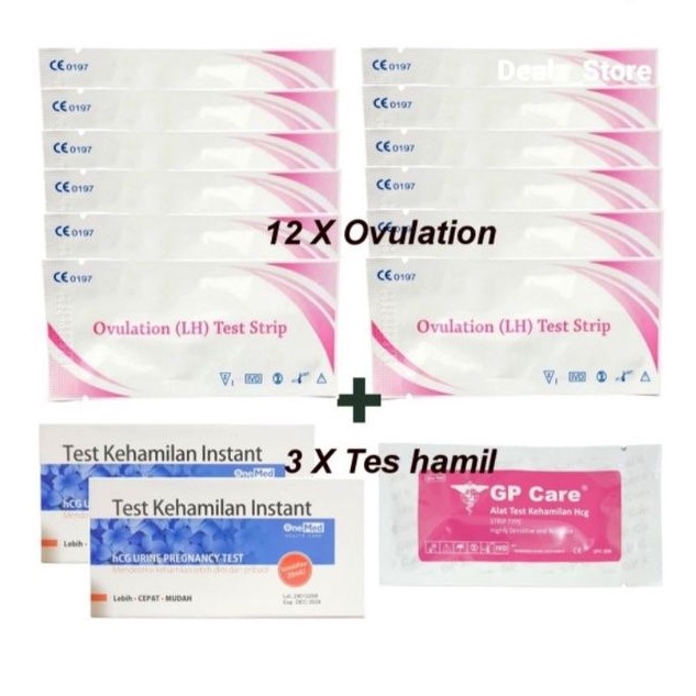 Paket 12 X ovulation + 3 Tes hamil Ovulation test / 12 LH + 2 TP +1 GP care pink