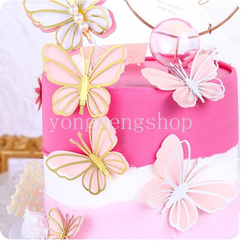 3 Pcs / set Topper Kue Bentuk Kupu-Kupu Aksen Mutiara Untuk Dekorasi Pesta Pernikahan