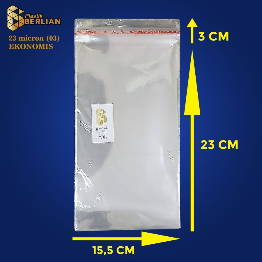 

15,5 x 23 cm Plastik OPP EKONOMIS 23micron (100 lbr) (lem/seal)