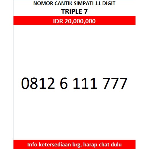 NOMOR NOMER CANTIK SIMPATI TRIPLE/KUARTET 777