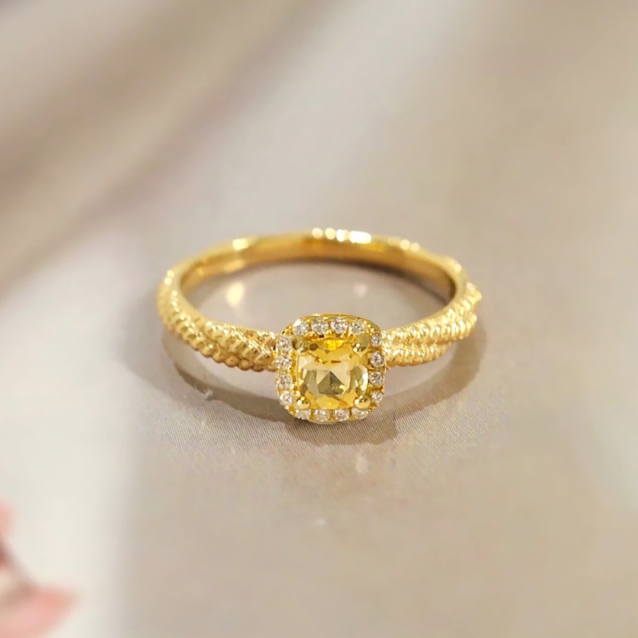 Cincin Jari Telunjuk S925 Silver Bentuk Persegi Aksen Zirkon Champagne Untuk Aksesoris Wanita