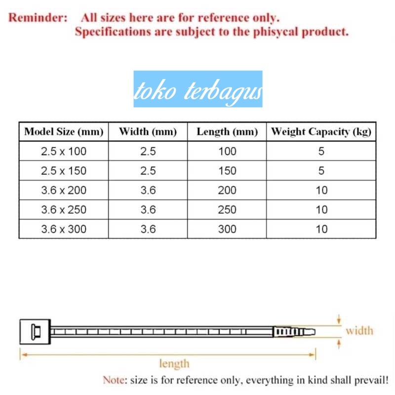 Kabel Ties Cable Ties kabel ikat 3.6 x 300mm (30cm) Kualitas baik