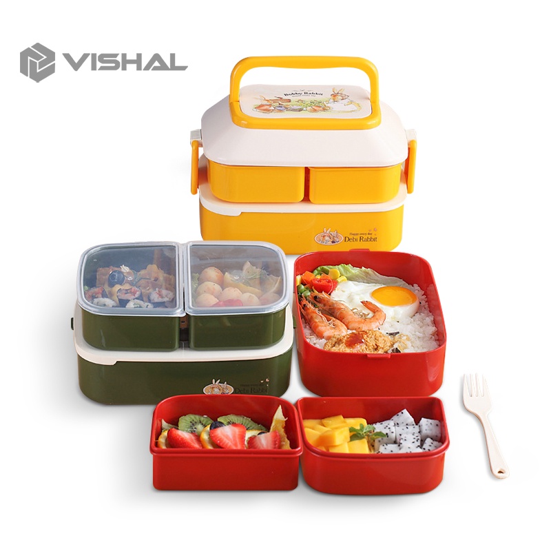 VISHAL Lunch Box Sekat Jerami Gandum Lunch Box Kotak Makan Anak Free Sendok Tempat Makan BPA Free VS-75