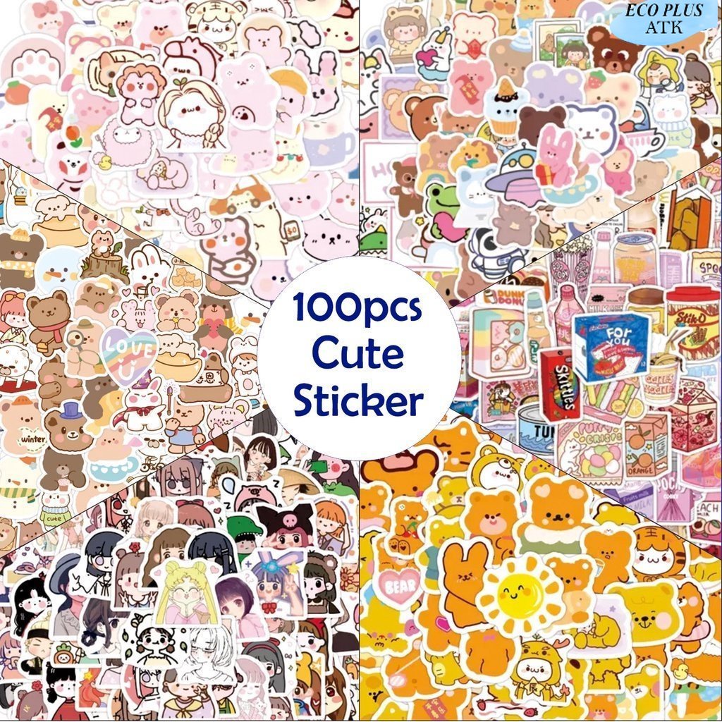 100 Sticker Graffiti Cute Cartoon DIY Decoration Waterproof Snack Girls Bear Thumbler