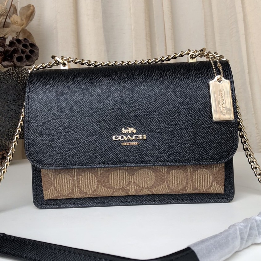 COACH 91019 Baru Fashion Wanita Tas Organ Klare Portabel Kecil Persegi Rantai Tas Bahu Messenger Tas