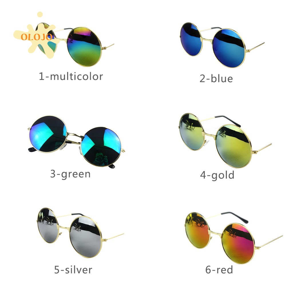 OLOJO [Bayar di Tempat] Kacamata lingkaran klasik Wanita Pria Hitam Retro Lensa Warna Frame Bulat Women Sunglasses