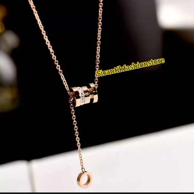 Kalung Titanium Wanita Model Ring Terbaru Anti Karat selamanya Kalung Wanita Liontin Ring Bulat Mewah