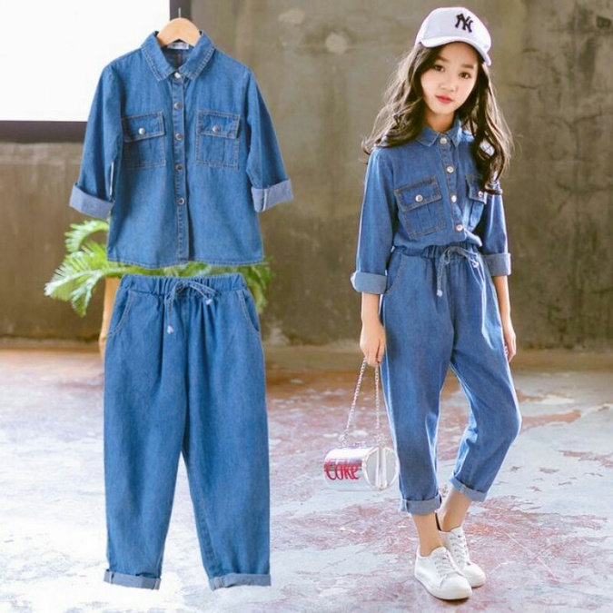 SALE SSP1-Setelan Set Anak ABG Perempuan Soft Jeans