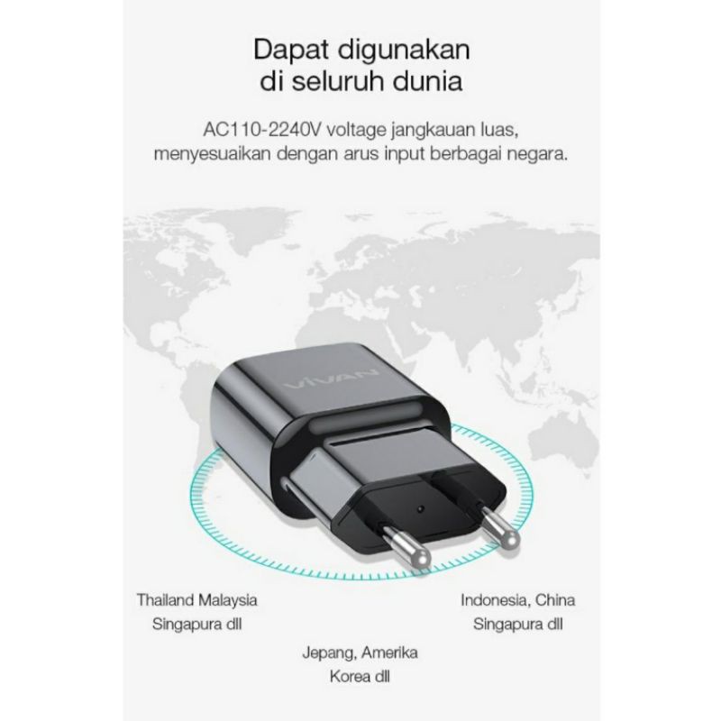 Vivan Power Oval 3.0 II USB Charger with 3A Fast Charging Type-C Cable