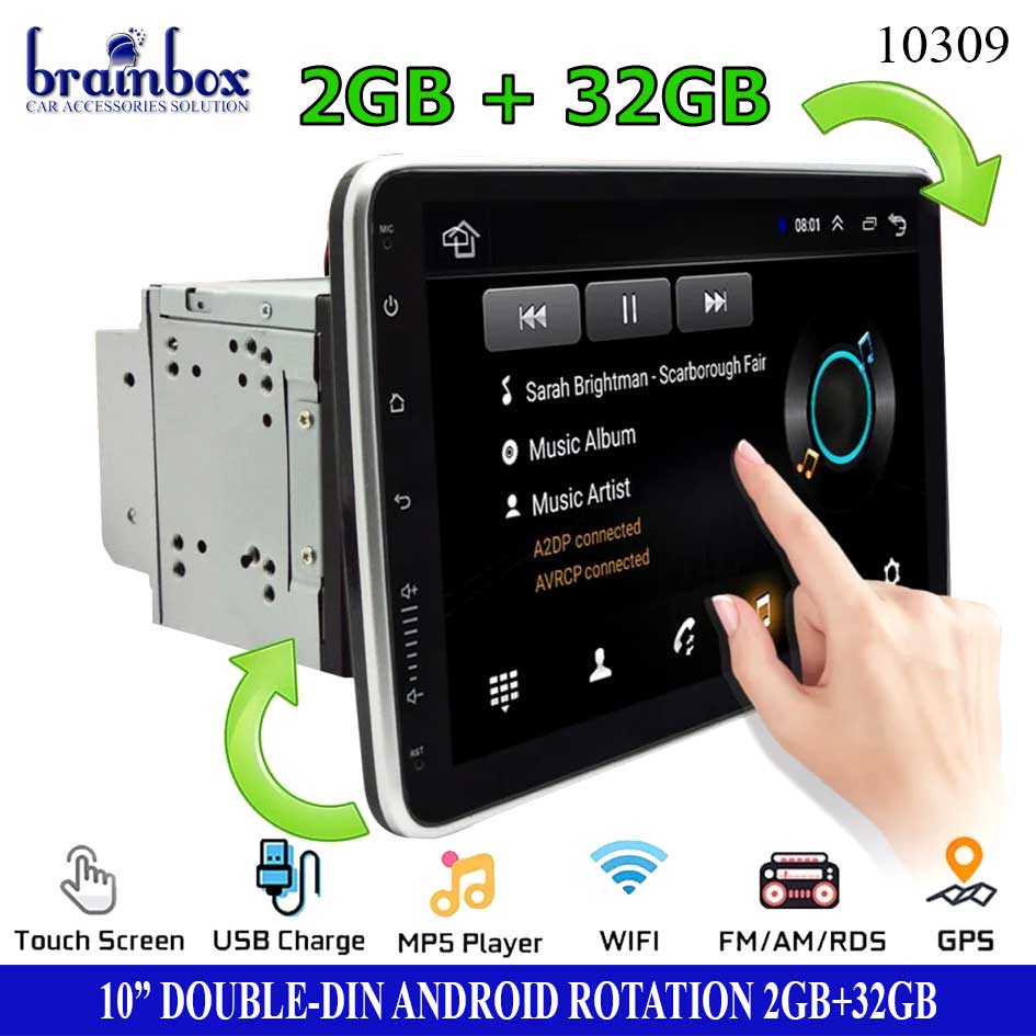 Headunit Android Double Din 10 Inch 2GB + 32GB Rotation LCD TV Mobil Tape Mobil