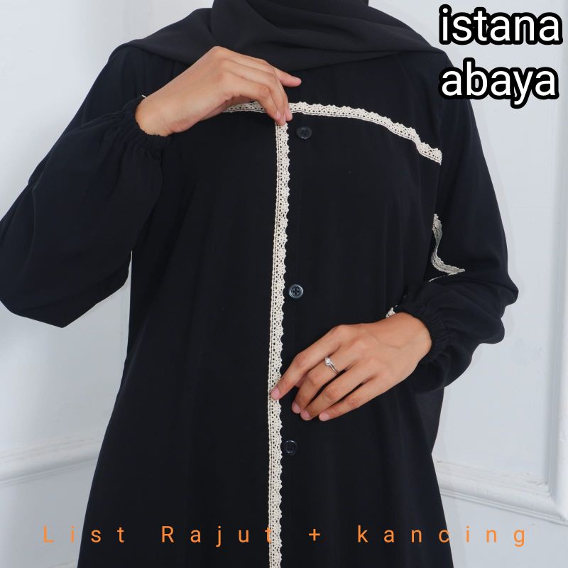 Wow cantik bgt simpel dan minimalis abaya Turki full pita Rajut cantik dg kancing depan