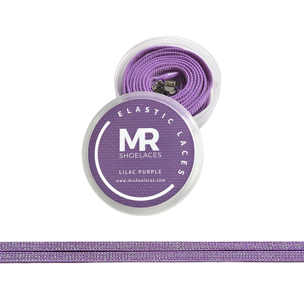 Original MR Shoelaces PR01 Elastic Lilac Purple Tali Sepatu Flat Elastis (Karet Lentur) with Metal Clip / Lock 80cm 100cm 120cm 150cm - Premium Shoelace