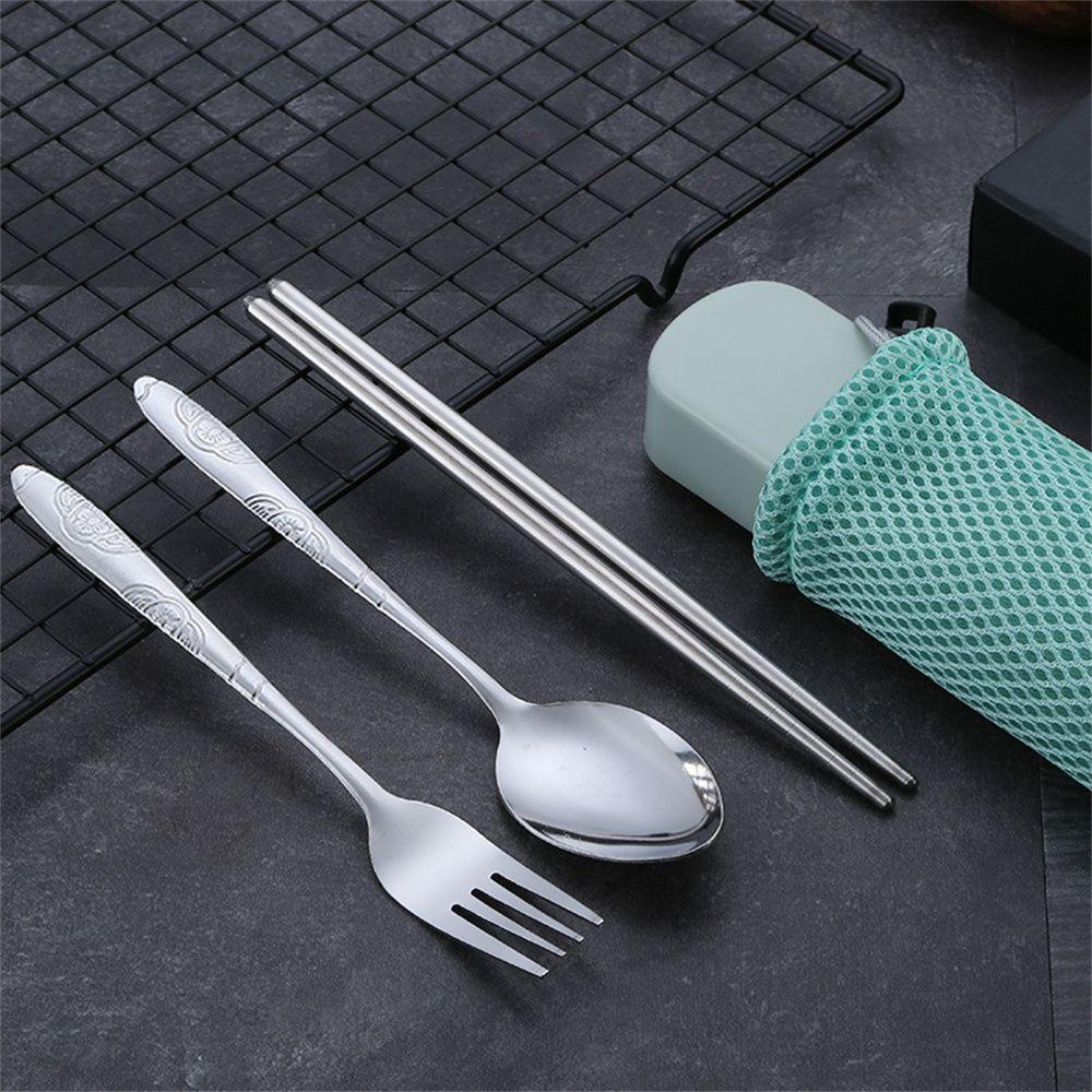 Populer 3PCS Sendok Garpu Set Travel Portable Garpu Sendok Sumpit Tempat Penyimpanan Cutlery Set